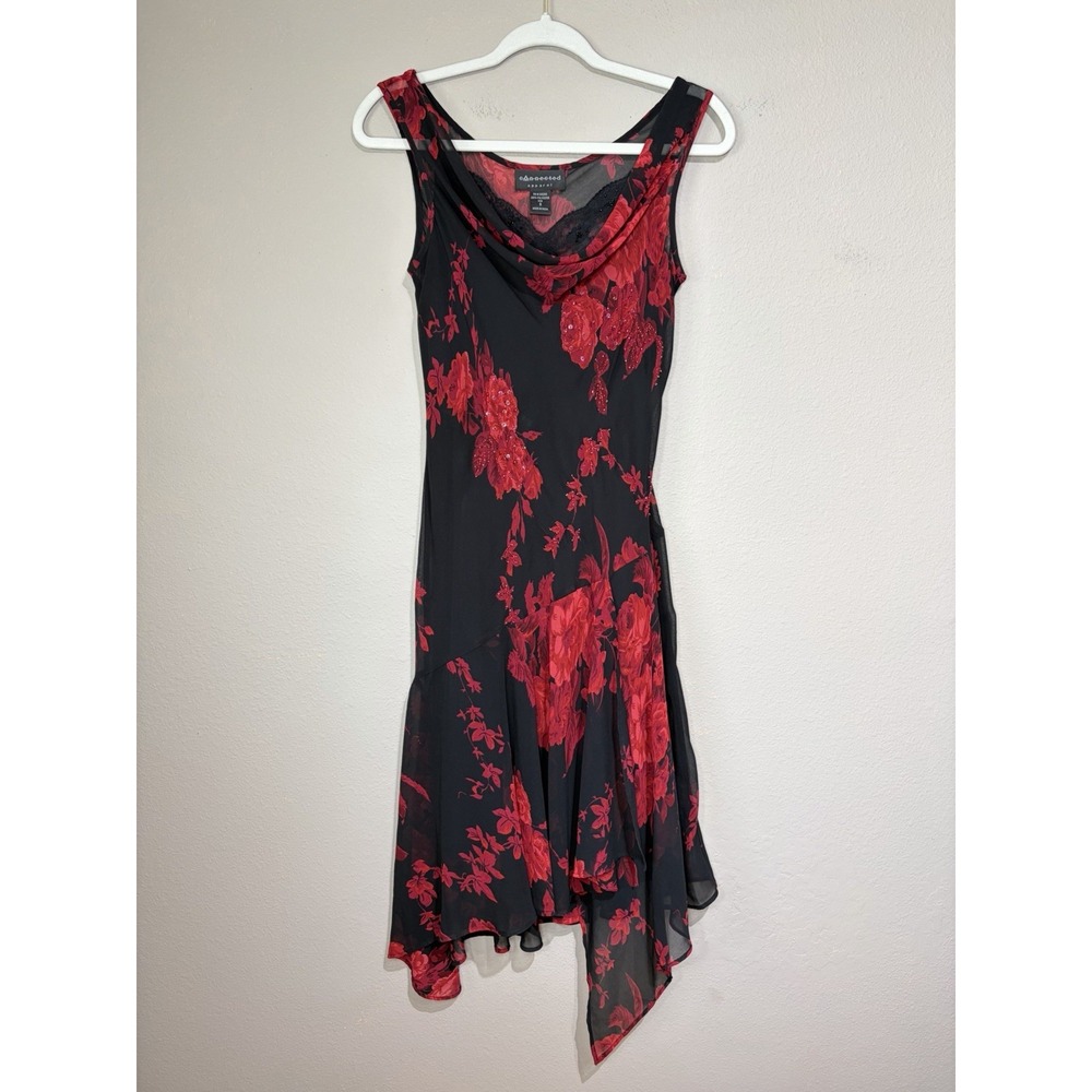 Y2K Connected Floral Fairy Grunge Cowl Neck Handkerchief Hem Dress S Whimsigoth